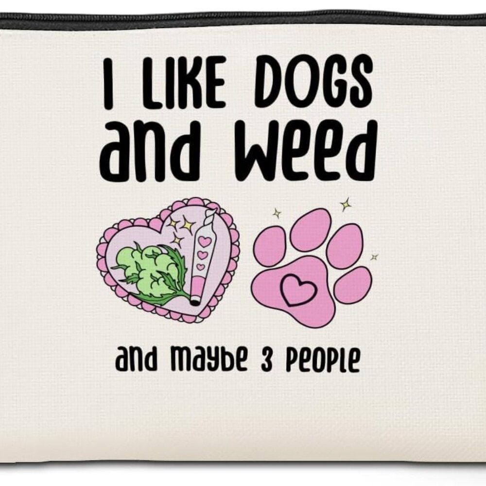 Funny Makeup Bag Weed Gifts Dog Gifts Weed Accessories Green Leaves Decor Dog Mo